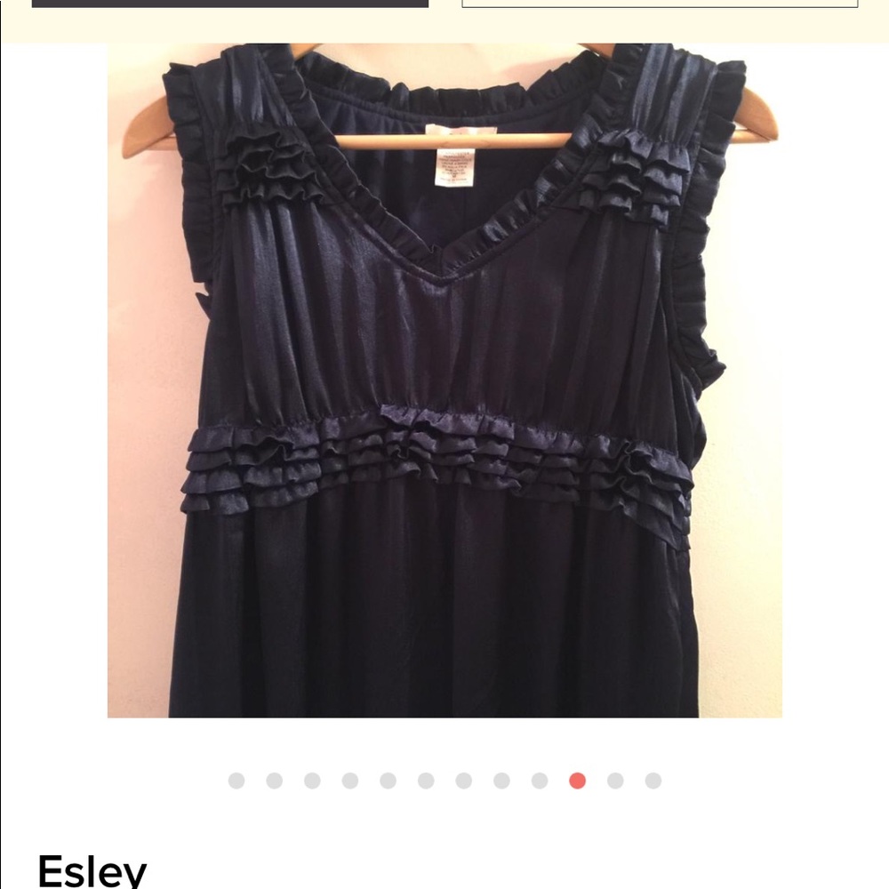 Esley sleeveless ruffles v- neck navy dress Sz 10 - Picture 3 of 8